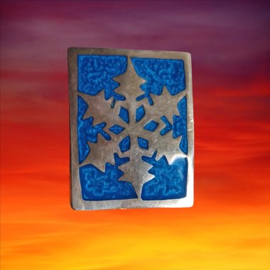 Vintage Rectangle Alpaca Mexico Silver Enamel Snowflake Brooch/Pendant