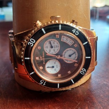 Klaus Kobec Destiny Black and Rose Gold Tone and Black Chrono Watch, New Battery