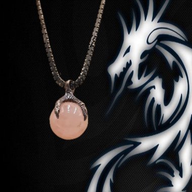 Vintage Sterling Silver Dragon Claw Rose Quartz Orb Pendant Necklace and Chain
