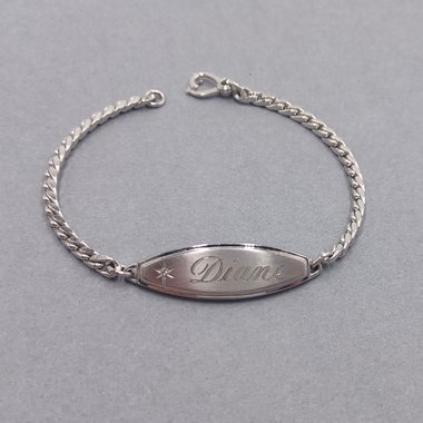 Vintage Silver Tone Speidel "Diane" ID Bracelet, Diamond Accent