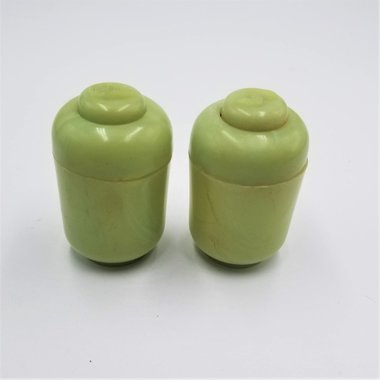 Vintage 1950's Carvanite Art Deco Green Celluloid Salt and Pepper Shakers, Collectible