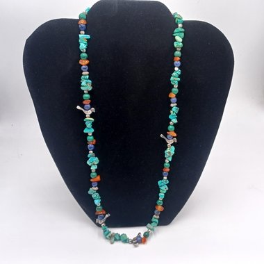 Vintage Southwestern Natural Turquoise, Malachite, Carnelian and Lapis Lazuli Beaded Necklace