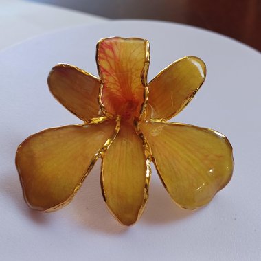 Vintage Real Orchid Gold Plated Edges and Back Brooch Stick Pin, Mother's Day Gift, Flower Pin