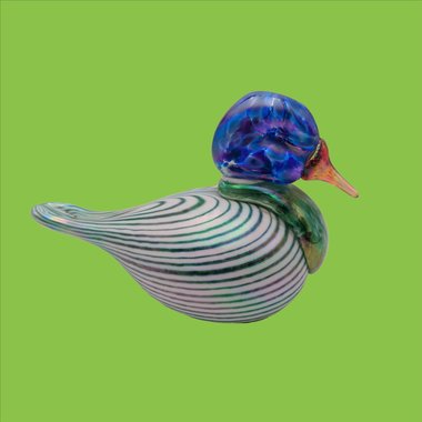 Art Glass Duck, Hand Blown by Vines Studios 1987, Colorful, Vintage Gift