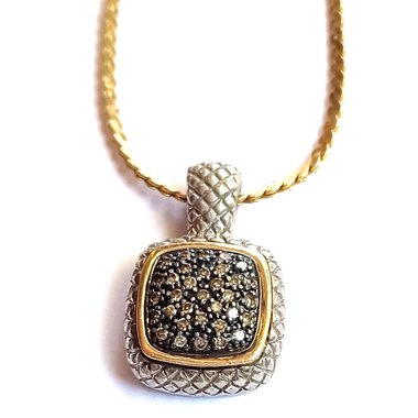 Vintage Alwand Vahan Sterling and 14K Gold Pavé Diamonds Pendant, Vahan Jewelers