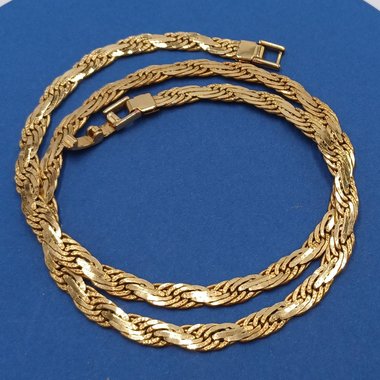 Vintage Shiny Gold Tone Flat Rope 6mm Chain Necklace, Mid Century, Vintage Jewelry, Work Necklace