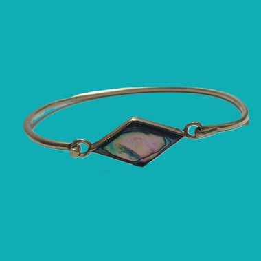 Vintage Alpaca Mexico Abalone  and Silver Hinged Bangle Bracelet