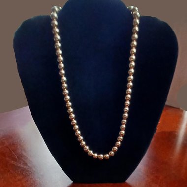 Shiny Gold Tone 5mm Beads Strung on Chain, Gold Pearls Choker Necklace