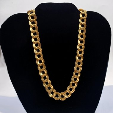 Vintage Shiny Gold Tone Double Link Curb Chain Statement Necklace