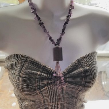 Beautiful Vintage Natural Amethyst Chip Beaded Tassel Necklace
