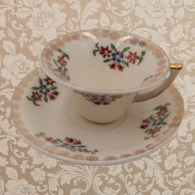 Miniature Teacup Demitasse Cup and Saucer Set, Floral Design Made in Occupied Japan, Vintage