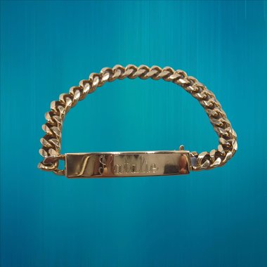 Vintage Shiny Gold Tone Speidel "Natalie" ID Curb Chain Engraved Bracelet