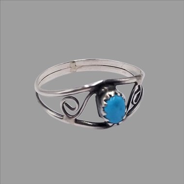 Vintage Southwestern Sterling Silver Swirls Turquoise Ring Size 7
