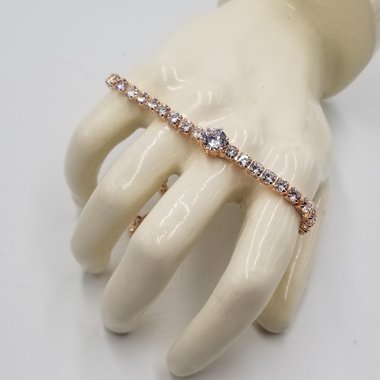 Rose Gold Tone Cubic Zirconia Adjustable Slide Tennis Bracelet, Gift for Her