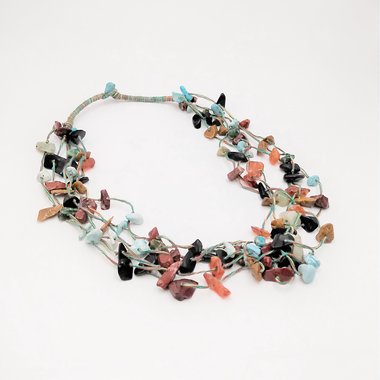 Native American Multi Strand Natural Gemstone Chip Southwestern Necklace, Vintage